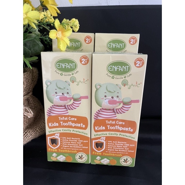 Enfant Organic+ Total care kid toothpaste 2yrs+ 30 ml.ยาสีฟันสำหรับเด็ก 2 ขวบขึ้นไป(แถมแปรงสีฟัน)