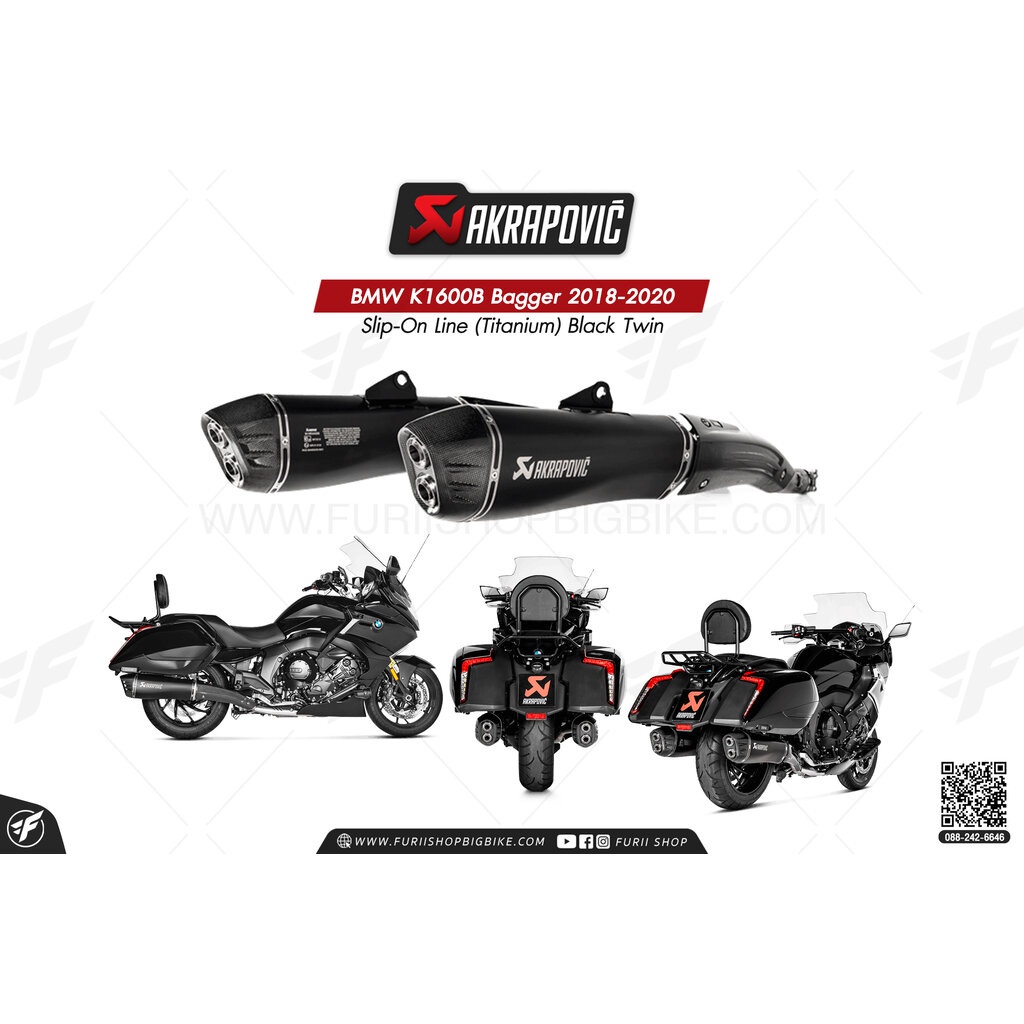 ท่อแต่ง Akrapovic Exhaust Slip-On Line (Titanium) Black Twin BMW K1600B ...