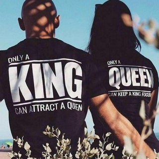 เสื้อยืดคู่รัก พิมพ์ลาย King Queen ของขวัญวันวาเลนไทน์