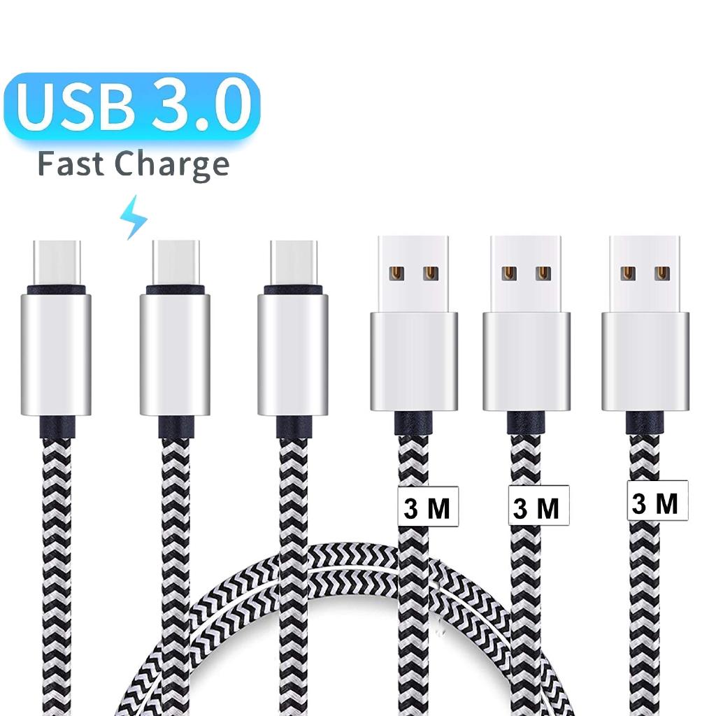 สายเคเบิล USB Type C ยาวพิเศษ 3 ม. ซิงค์เร็ว และชาร์จ สายไนล่อนถัก สําหรับ Android