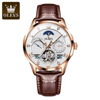OLEVS 6652 นาฬิกาข้อมือผู้ชาย กลไกจักรกล ออโตเมติก สายหนังกันน้ำ