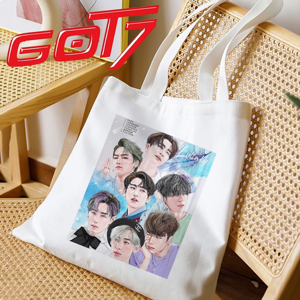 Got7 กระเป๋าสะพายไหล่ กระเป๋านักเรียน ผ้าแคนวาส สีขาว แฟชั่นสไตล์เกาหลี สําหรับผู้หญิง