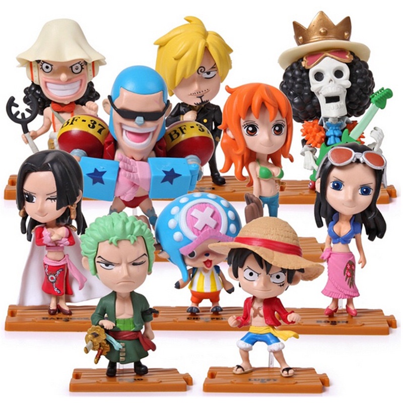 10 ชิ้น/เซ็ตญี่ปุ่นอะนิเมะ One Piece หมวกฟางโจรสลัด Luffy Zoro Choppe Nami Robin Sanji Usopp Brook Franky PVC Action Figures ตุ๊กตาคอลเลกชันของเล่น
