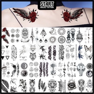 【Start Magic Tattoo】สติกเกอร์รอยสักชั่วคราว กันน้ํา ติดทนนาน 10 ซม. × 6 ซม. 2 สัปดาห์ 15 วัน 040