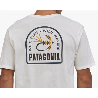 Patagonia Batas เสื้อคอกลม แขนสั้น พิมพ์ลายปลา แฟชั่นสําหรับผู้ชาย