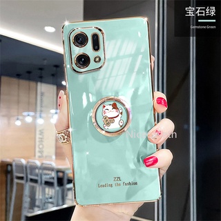 Ready Stock Case เคส OPPO Find X5 Pro A96 4G TPU Phone Case เคสโทรศัพท with Cute Cat Holder Stand Multicolor Anti Drop Phone Back Cover