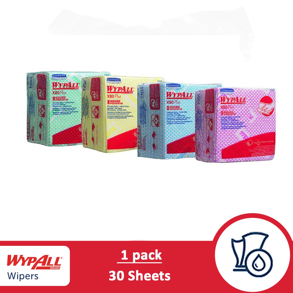 WYPALL* X80 Plus Color Coded Wiper , ผ้า Quarter-Fold 1 แพ็ค / 30 แผ่น