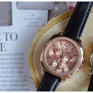 นาฬิกา LADIES COACH BOYFRIEND SMALL WATCH 14502125 สีโรสโกลด์ สายหนังสีดำ