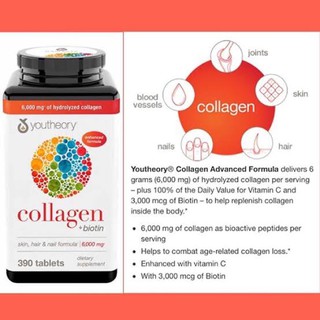 สูตรใหม่ ! คอลลาเจน Youtheory Collagen Plus Biotin, 390 เม็ด