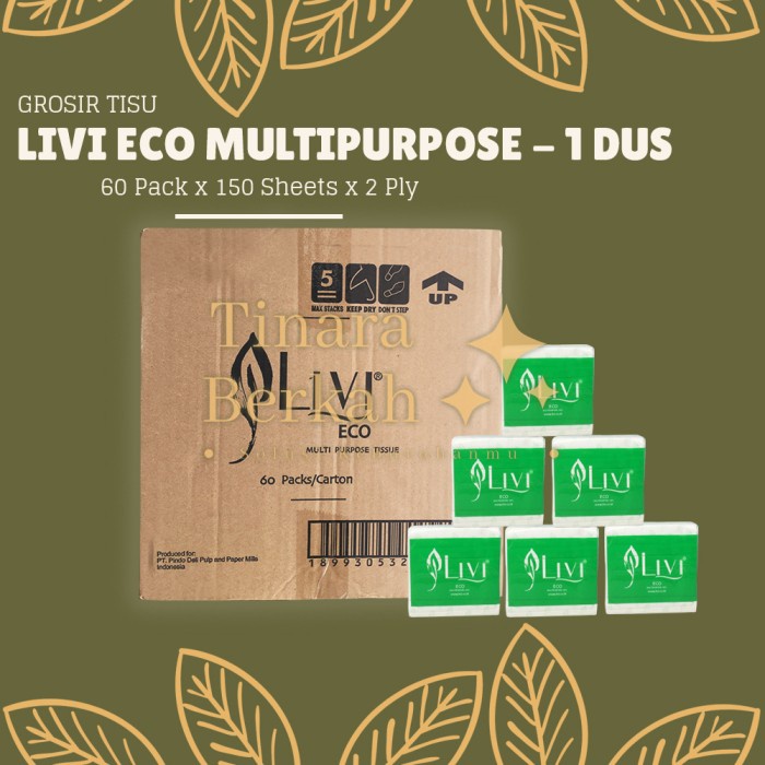 LIVI Eco ทิชชู่อเนกประสงค์ 150 แผ่น Pop Up Tissue Table Tissue 1 CARTON BOX 60 แพ็ค