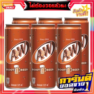 เอ แอนด์ ดับบลิว น้ำอัดลม กลิ่นรูทเบียร์ 325 มล. แพ็ค 6 กระป๋อง A&amp;W Soft Drink Root Beer 325 ml x 6 Cans