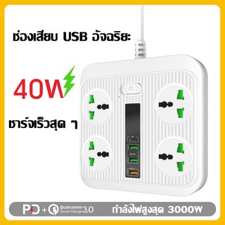 bvuw24u ปลั๊กไฟ สายยาว 2เมตร กำลังสูงสุด 3000W-16A ปลั๊กพ่วง ปลั๊กสามตา ปลั๊กสายต่อพ่วง ปลั๊กไฟusb ปลั๊กชาร์จ USB