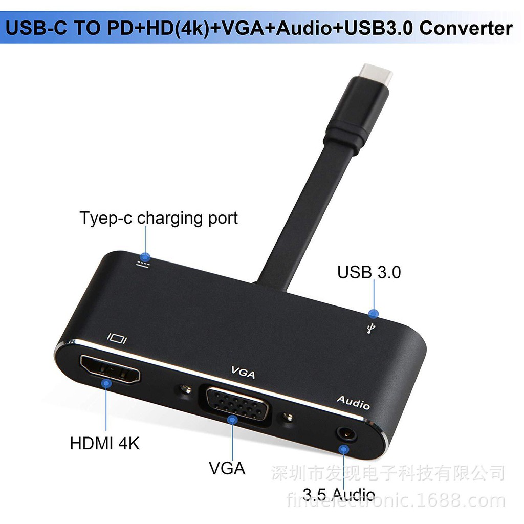 5in1 USB 3.1 Type C to HDMI+VGA Female Adapter