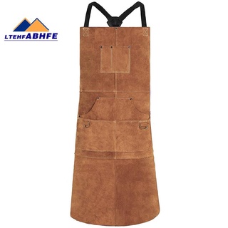 Leather Welding Apron - Heat &amp; Flame-Resistant Heavy Duty Work Forge Apron with 6 Pockets, 42Inch Large