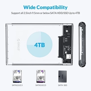ORICO HDD Enclosure 2.5 นิ้วโปร่งใส USB3.0 ฮาร์ดไดรฟ์รองรับ 4TB SATA HDD SSD สําหรับ 7-9.5 มม. (2139U3)