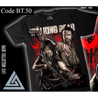 เสื้อยืดวินเทจBt50 เสื้อยืดผ้าฝ้าย พิมพ์ลายภาพยนตร์ THE WALKING DEAD DIXON RICK GRYMES สีดําS-5XL