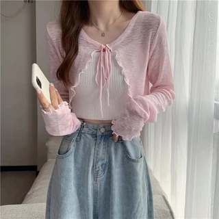 Vogue​🌟​พร้อมส่ง​🌟​เสื้อคลุมไหมพรมซีทรู ดีเทลปลายหยัก ผ้าบางใส่สบาย (Q605)​ -C