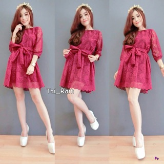 ราคา  260 บาท  Mini dress แขนยาวจั๊มปลายแขน ลูกไม้นิ่ม เพิ่มลูกเล่นด้วยเชือกลูกไม้สีเดียวกับตัวเดรส