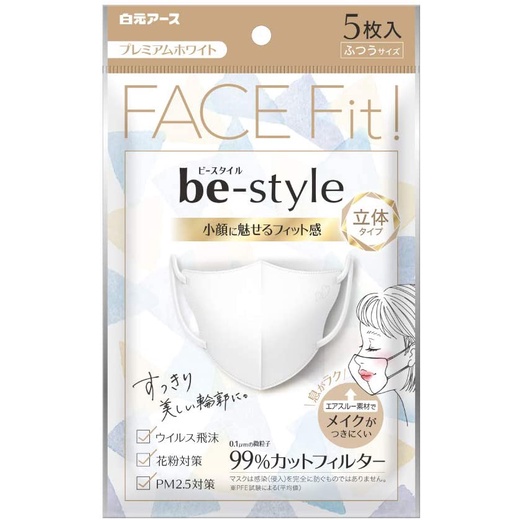 พร้อมส่ง Be-Style Mask หน้ากากอนามัย 3D ไซส์ปกติ 1 แพ็ค มี 5 ชิ้น จากญี่ปุ่น