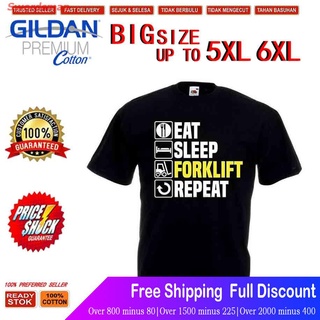 ผ้าฝ้าย 100% เสื้อยืดลำลอง QIANXINGA [XS-6XL] Plus Size Eat Sleep Forklift Truck Work Warehouse Sports MenS Co