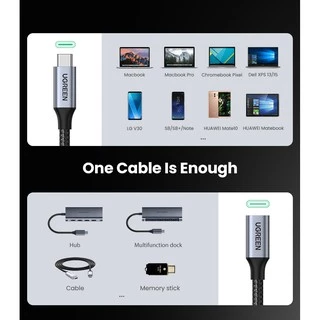 UGREEN สายต่อ USB C USB Type C 3.1 Gen 2 Male to Female Fast Charging & Audio Data Transfer Cable for MacBook Pro iPad