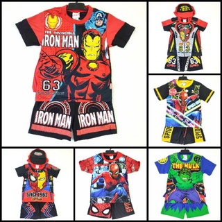 เสื้อยืดเด็ก+กางเกง ผ้ามัน(ไฟกระพริบ) ลายลิขสิทธิ์Marvel , DC