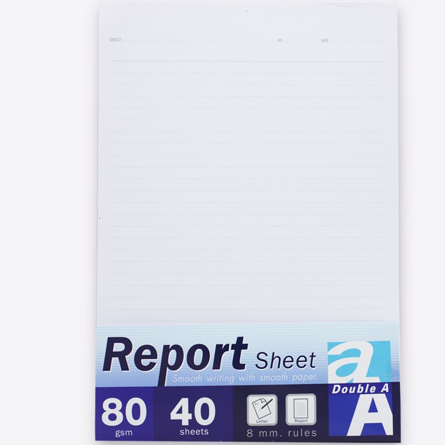 กระดาษรายงานมีเส้น 2 ด้าน Double A 80 แกรม 40 / 100 แผ่น Double A Report