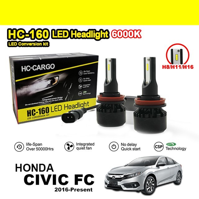 HC-160 LED Headlight Convention Kit 4300K / 6000K 4500LM 26W 50000 Hour H8/H11/H16 for Honda CIVIC F