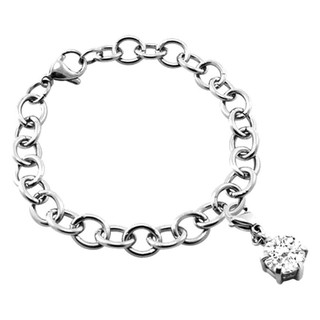 555jewelry สร้อยข้อมือ พร้อม Charm ประดับ CZ สีขาว รุ่น SSPES-021 สี Steel [BR17]