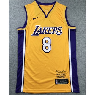 Los Angeles Lakers สําหรับผู้ชาย 2021 #เสื้อกีฬาบาสเก็ตบอล คอวี ปักลายโลโก้ 8 Kobe Bryant สีเหลือง