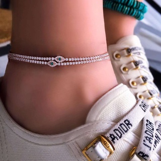 2 ชิ้น / เซ็ตแฟชั่น Evil Eye คริสตัล Anklet Link Rhinestone อัญมณีสร้อยข้อเท้าทองชุดผู้หญิง Boho Barefoot รองเท้าเจ้าสาวเครื่องประดับชายหาด