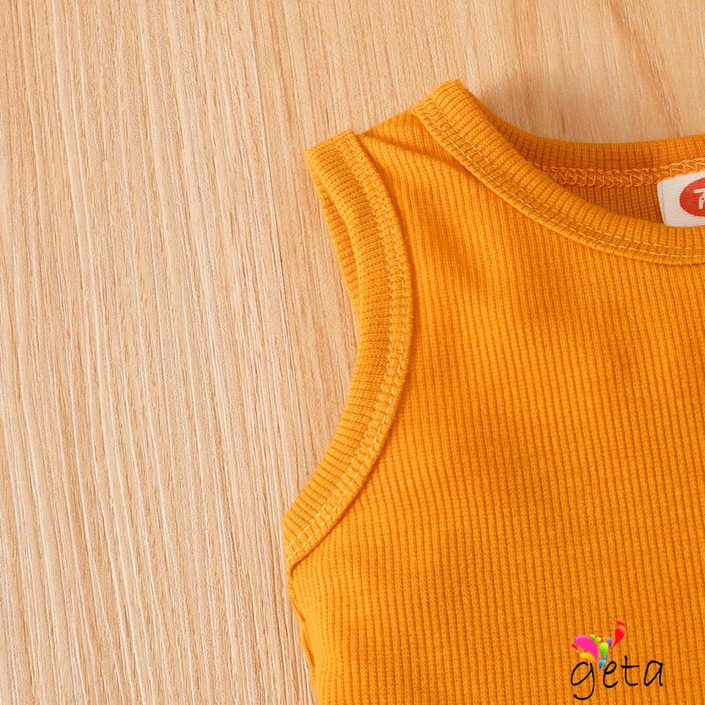 Toddler Baby Girls Summer Outfits Solid Ribbed Lapel V-Neck - View #8