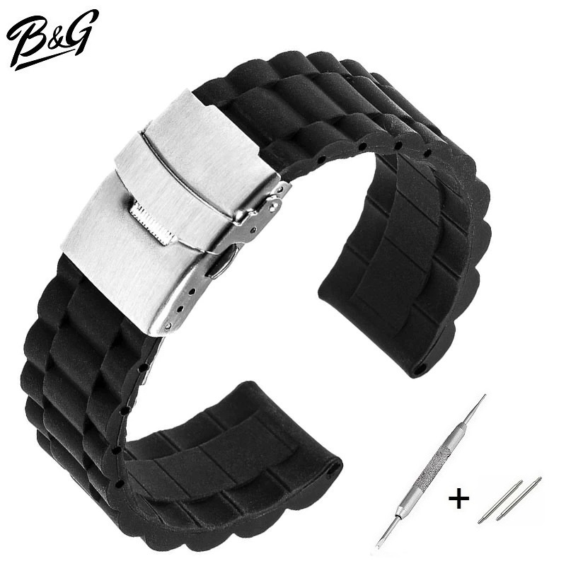 B&G สายนาฬิกา Silicone Strap เเบบนิ่ม สายยางซิลิโคน ลายสายเต้าหู้ มีขนาด 18 mm, 20 mm, 22 mm, 24 mm