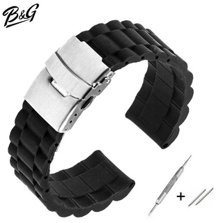 B&amp;G สายนาฬิกา Silicone Strap เเบบนิ่ม สายยางซิลิโคน ลายสายเต้าหู้ มีขนาด 18 mm, 20 mm, 22 mm, 24 mm