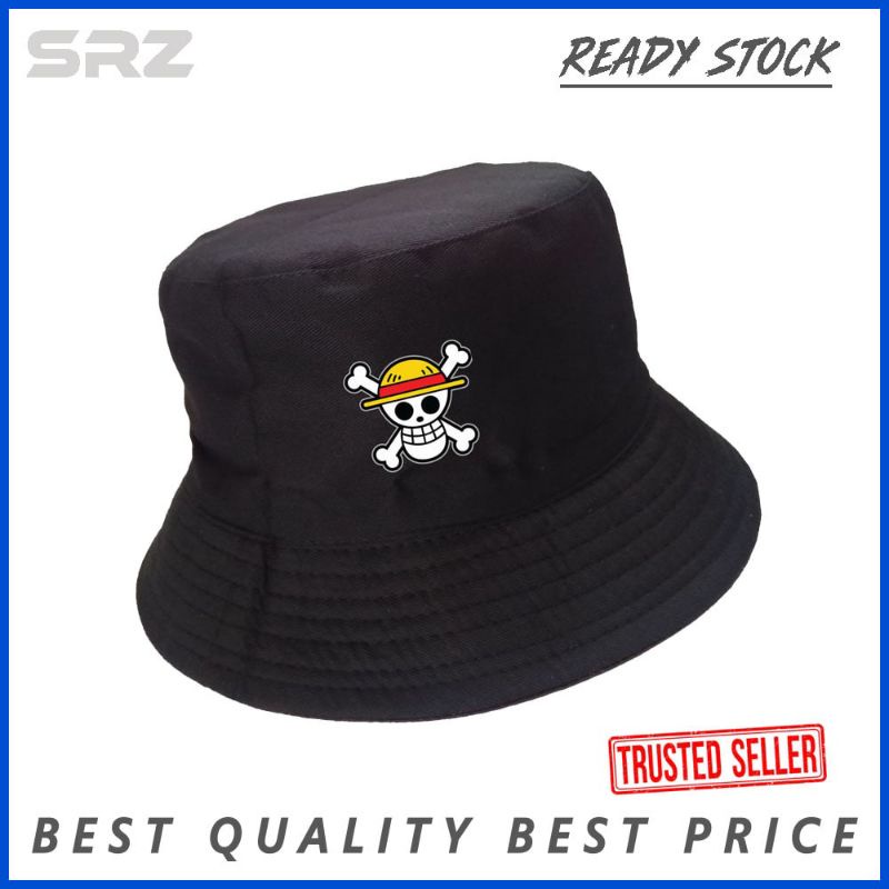 TOPI BUCKET LUFFY ONE PIECE BLACK FISHING BUCKET HAT OUTDOOR
