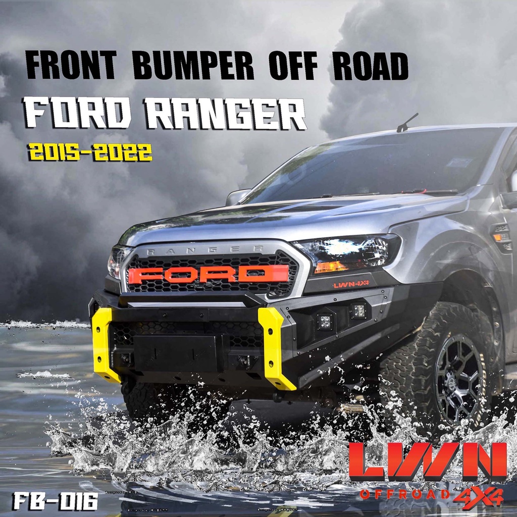 กันชนหน้าออฟโรด Ford Ranger 2015-2022 กันชนเหล็กดำ OFF ROAD BUMPER รุ่น FB-016 แบรนด์ LWN4x4