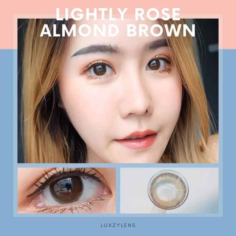 ⚡Luxzylens⚡Lightly Rose Almond Brown💥คอนแทคเลนส์mini💥คอนแทคเลนส์สายตา💥แถมฟรีตลับทุกคู่