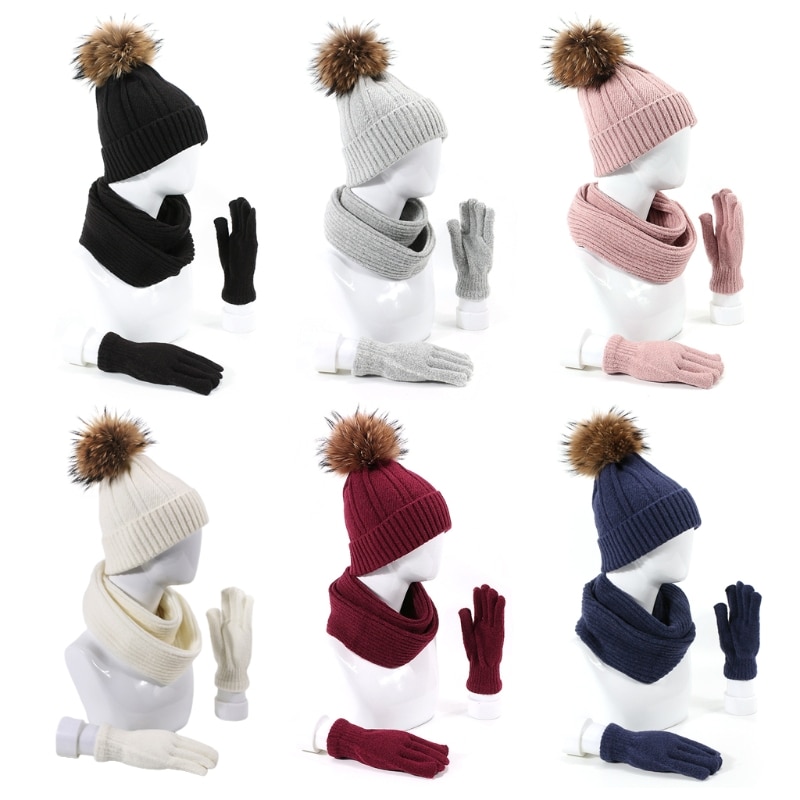 Winter Beanie Hats Scarf Gloves Set For Men Women