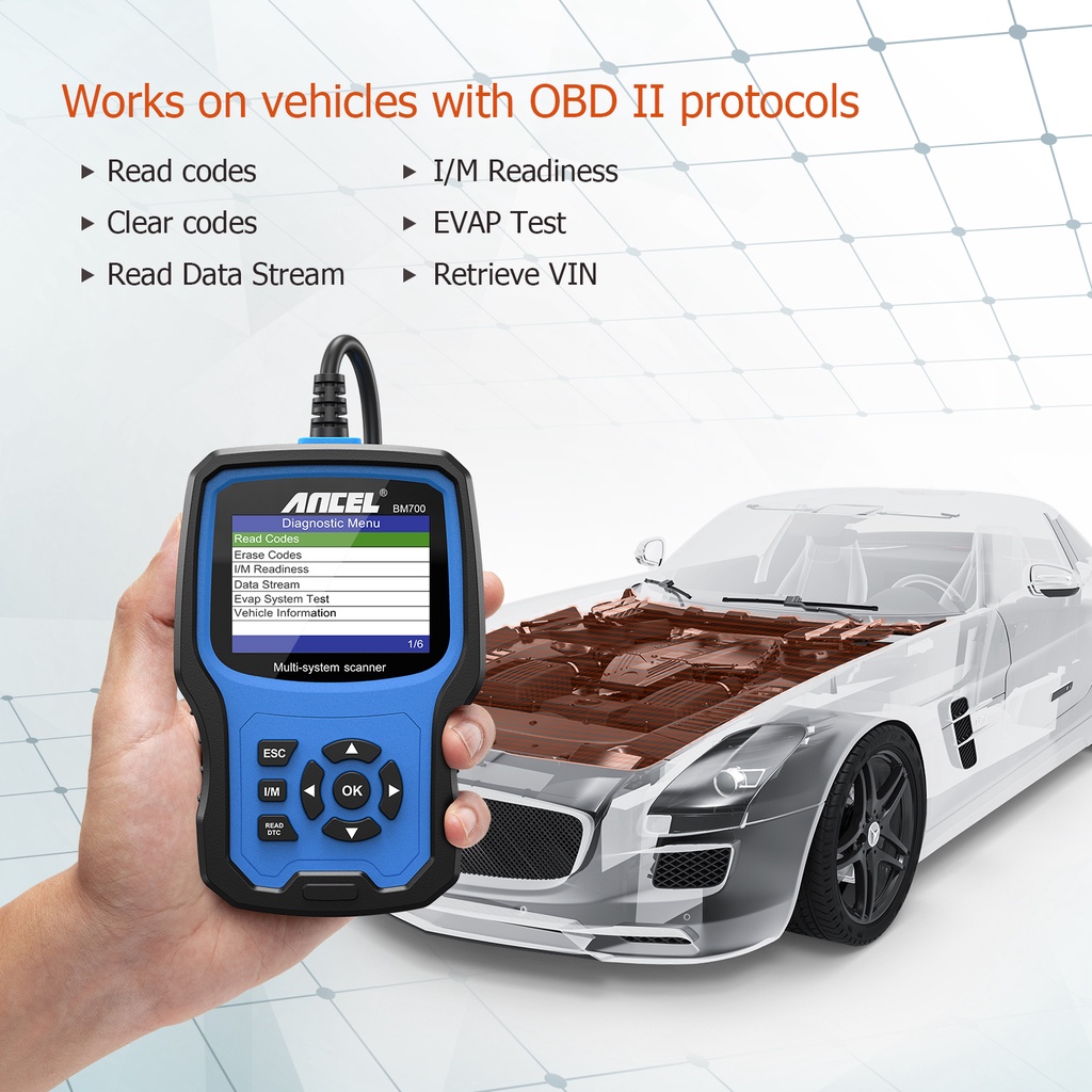 Ancel เครื่องสแกนเนอร์ BM700 OBD2 สําหรับ BMW Mini Rolls-Royce OBD Scanner Oil Battery EPB SAS Airbag TPMS Reset Check Engine Auto Code Reader OBDII Diagnostic Tool