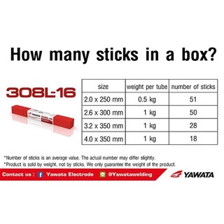 YAWATA ลวดเชื่อม308L-16 ลวดเชื่อมยาวาต้า ลวดเชื่อมสแตนเลส ยาวาต้า รุ่น308L-16ขนาด2.6×300ห่อ1กิโลกรัม