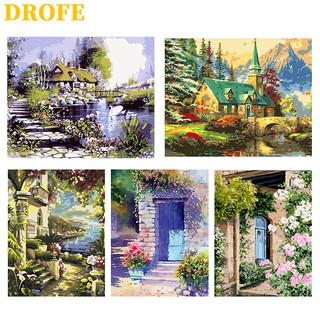 DROFE 【ขนาด : 50X40 ซม】~คอลเลกชันบ้านสวน ~ พร้อมส่งภาพระบายสีตามตัวเลขของขวัญDIY/ paint by number / บ้านตกแต่ง / ตามหมายเลข / ภาพวาด DIY/ จิตรกรรมดิจิทัล / การวาดภาพดิจิทัล