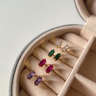 Cubic gem stud (14k+brass) - ต่างหูชุบทองประดับพลอยทรงสี่เหลี่ยม