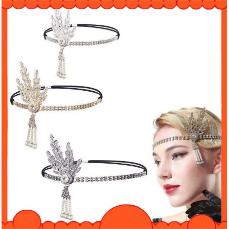 1920s Flapper Great Gatsby ที่คาดผม Pearl Charleston Party เจ้าสาว Headpiece Lady