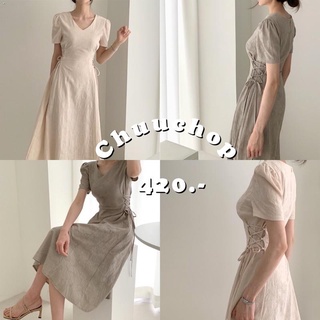 CHUUCHOP_พร้อมส่ง(C2218)🍞🏖🗝Lilly ribbon dress ชุดเดรสยาวแต่งผูกเอวทั้ง2ข้าง