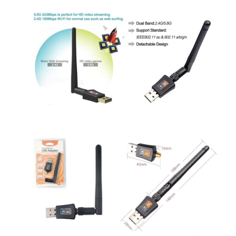 ตัวรับสัญญาณไวไฟ USB 600Mbps 2G/5G แบบมีเสาอากาศ ตัวรับ WIFI สำหรับคอมพิวเตอร์ โน้ตบุ๊ค Mini USB 2.0 Wireless ราคา ถูกที่สุด ดีลบีเคเค แกลเลอรีภาพที่ 4