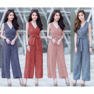 👗Pfashion [ส่งไว!!🚛] P11214 จั้มสูทแขนกุดไขว้หน้า + สายผูกเอว Crossover sleeveless jumpsuit with waistband.