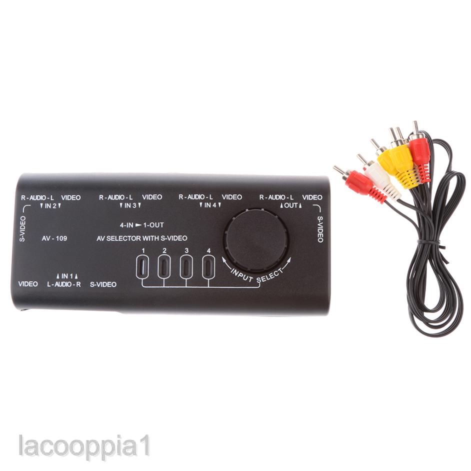 4-Way AV Switch RCA Switcher 4 In 1 Out Composite Video L/R Audio Selector