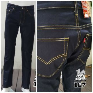 กางเกงยีนส์ทรงกระบอก สีดำผ้าแข็งริมแดง เนื้อสวย LIVERY JEANS 107