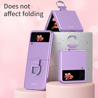 เคสโทรศัพท์ PC แบบแข็ง กันกระแทก พร้อมแหวนคล้องนิ้ว สําหรับ Samsung Galaxy Z Flip 3 5G