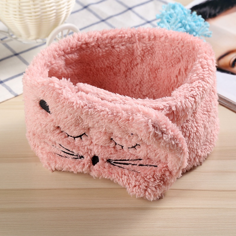 < Yannes > เวอร์ชั่นเกาหลีน่ารักแมวล้างหน้าแถบคาดศีรษะปรับแถบคาดศีรษะ Velcro แถบคาดศีรษะปีกกว้างอาบน้ําปัก Flannel Headwear